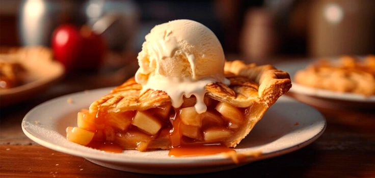 Tarta de manzana con una bola de helado